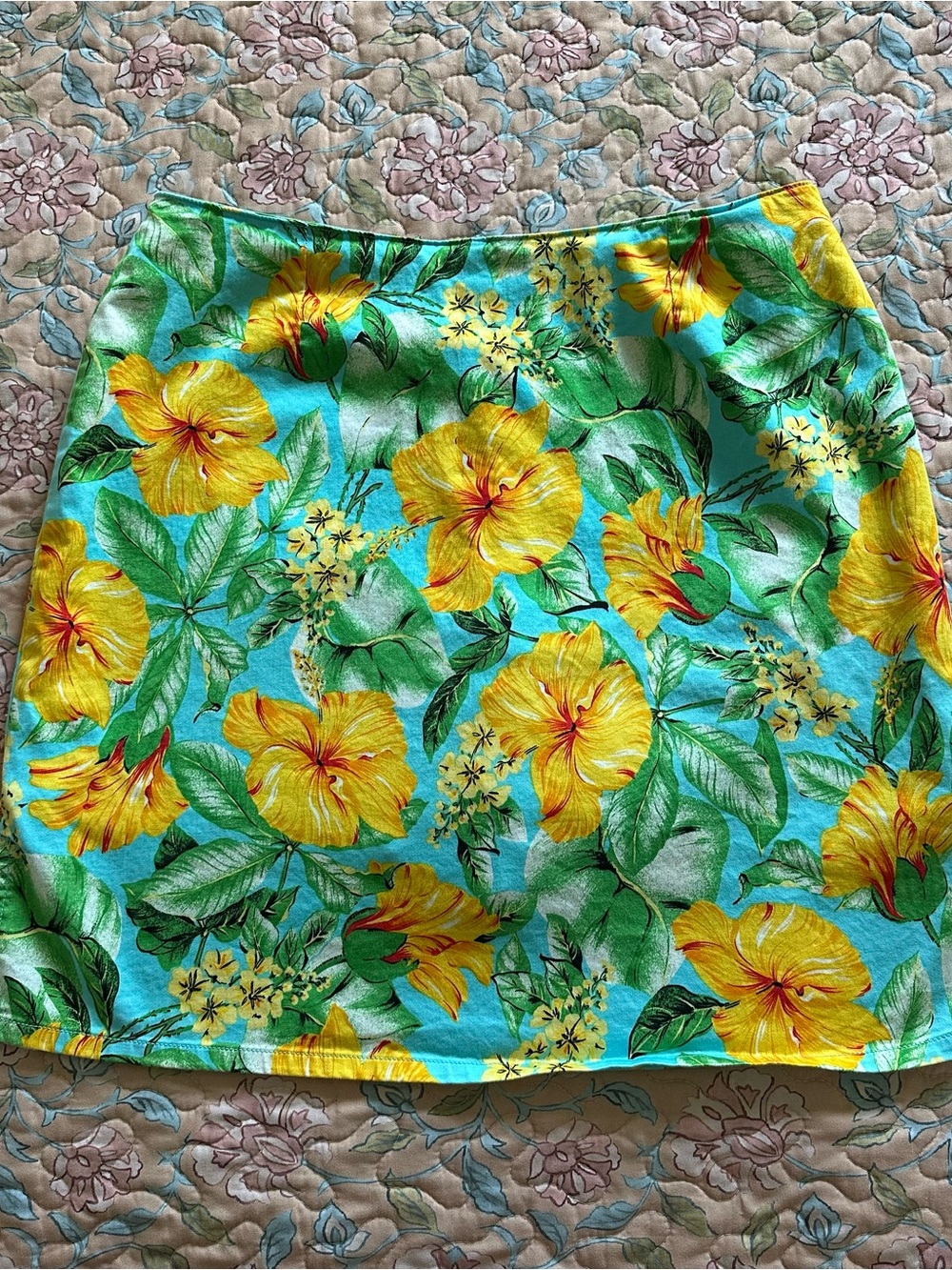 Pappagallo Teal Hawaii Hibiscus Print Women’s Mini Skirt